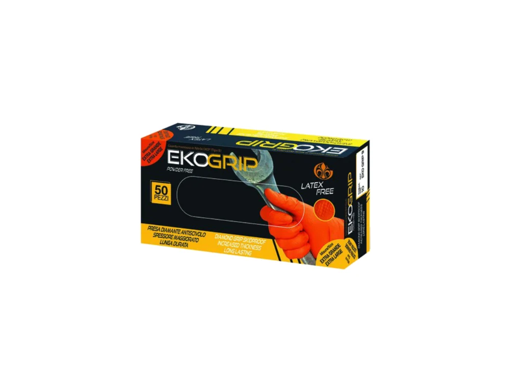 Guanti monouso in nitrile arancio Powder free EKOGRIP
