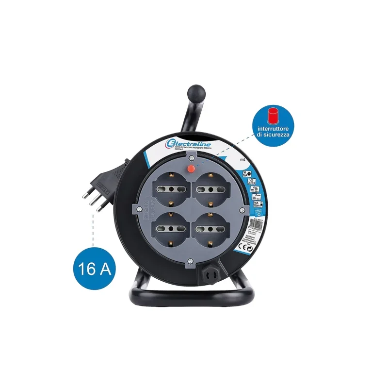 Avvolgicavo 25 mt 4 prese 16A con disgiunt. termico