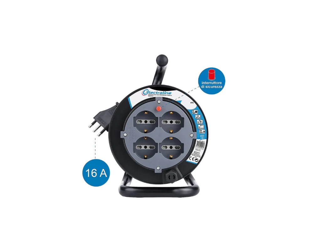 Avvolgicavo 25 mt 4 prese 16A con disgiunt. termico