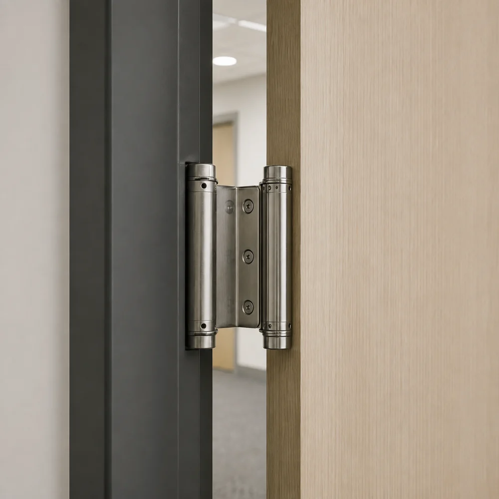 cerniera a doppia azione su porta in apertura