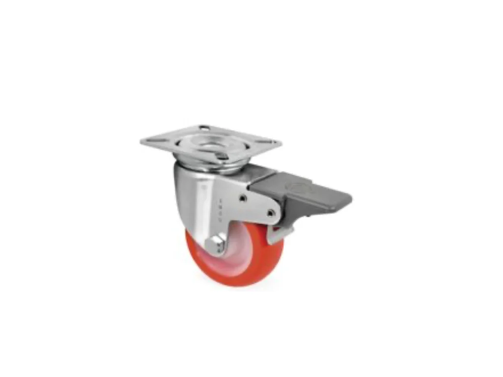 Ruote in poliuretano termoplastico, supporto rotante inox, freno 50X24