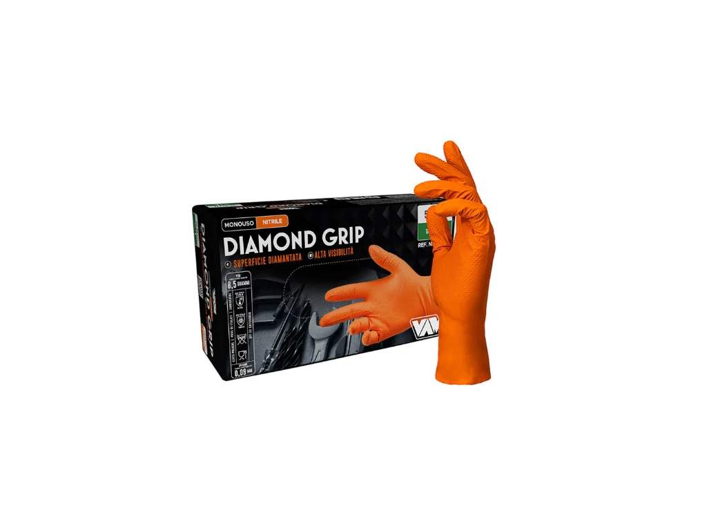 Guanti in Nitrile Diamond Grip Arancio 8.0g