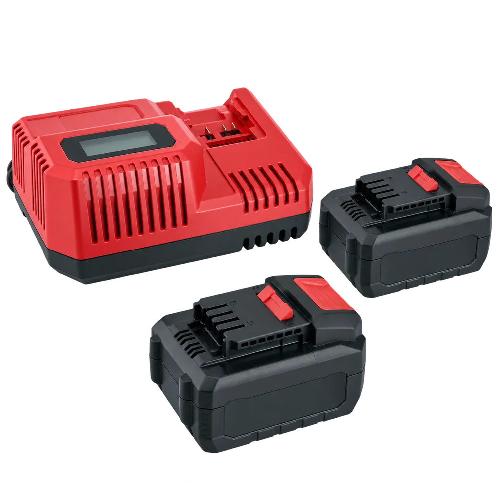 Ricostruzione AI del set FLEX P-Set 55 R con caricatore rapido e due batterie 18 V da 5,0 Ah